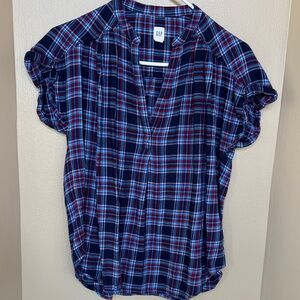 GAP Women's Checkered Blouse - Navy and Red XS